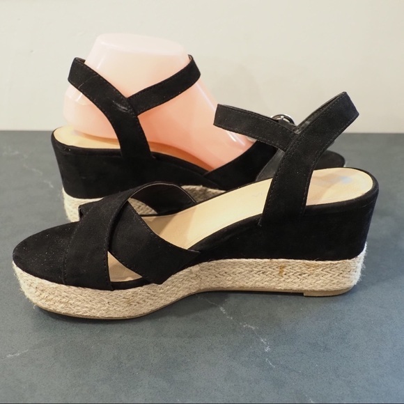 Big Buddha sz 10 black vegan fabric wedge espadrilles - Picture 3 of 15